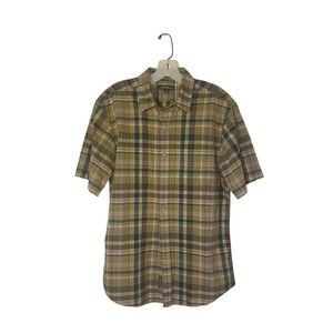 Eddie Bauer Button Up Shirt Mens; Medium Green Checkered Classic Fit